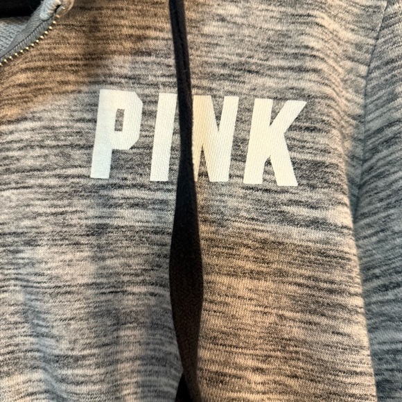 PINK hoodie large Victoria’s Secret women’s sweatshirt long sleeves grey zip up - Picture 7 of 12